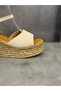 Handmade Genuine Leather Wooden Sole Looking Lightweight Casual Wedge Heel Sandals (Heel Height 7cm) - 3