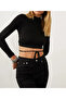 Women's Black Backless Lace-Up Crop Blouse App1131 - 3