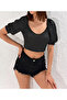 Women's Black-Ecru Balloon Sleeve Crop Blouse App1117 - 2