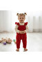 Waffle Fabric Girl's Ruffled Shoulders Gardener T-Shirt Set - 2