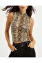 Women's Mink Half Fisherman Snake Patterned Sleeveless Short Blouse App1200 - 2