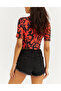 Women's Coral Half Fisherman Patterned Crop Blouse App1207 - 4