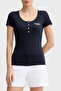 Guessxns Slim Fit Logo Buttoned Round Neck Top W6Gp01K2658 Top W6Gp01 K2658 G7V2