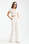 Women's Linen-Look Elastic Waist Lace-Up Comfortable Cut Summer Loose Trousers - 5