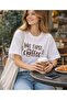 Women's Oversize 100% Cotton Basic T-Shirt Comfortable Fit Printed White T-Shirt