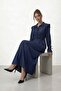 Long Sleeve Midi Dress with Gathered Waist Tie Detail - 3