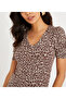 Women's Camel Balloon Sleeve Leopard Blouse App1118 - 2