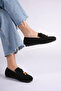 Zr19Ms03 Premium Black Suede Beaded Detailed Tasseled Casual Loafer Ballet Flats - 2