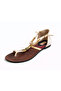 Beige Brown Leather Sole Flip-Flop Women's Sandals with Gold Chain Detail - 4