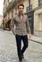 Slim Fit Lycra Button Collar Long Sleeve Casual Brown Shirt - 2