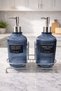 Blue 2-Piece Glass Soap Dispenser/Detergent Dispenser, 500 Ml, with Silver Color Metal Stand, 21.5X9X23 cm