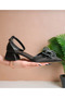 Women's Black Bow Stone Detailed Short Heeled Open Back Evening Dress Shoes - 3