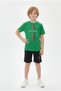 Round Neck T-Shirt and Capri Pants Paris Print Detailed Boys' Summer Set - 2