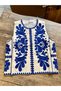 Women's White Color Blue Embroidered Linen Vest with Lining, Ethnic Bohemia Style - 7