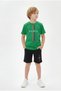 Round Neck T-Shirt and Capri Pants Paris Print Detailed Boys' Summer Set - 3