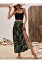 Women's Rope Strap Blouse with Slit Detail and Patterned Skirt - Two-Piece Set - 2