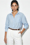 Women's Baby Blue Single Pocket Detailed Casual Crinkle Shirt with Scarf Accessory 586 60286049 - 5