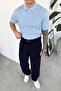 Baby Blue Knitted Pattern Relaxed Knitwear Polo Neck T-Shirt - 2