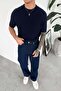 Navy Blue Piece Detail Knitwear Relaxed T-Shirt - 2