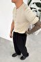 Beige Buttoned Collar Relaxed Knitwear T-Shirt - 3