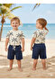 3-9 Years Old Boy's Palm Tree Patterned T-Shirt Muslin Shorts Set-5/6 Y - 2