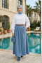 Women's Belted Open Denim Blue Skirt with Pockets - 2