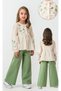 4-8 Years Old Girls Floral Embroidered Blouse Green Denim Trousers Set-8 Y - 3