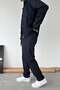 Navy Blue Textured Baggy Trousers with Elastic Waist - 3