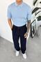 Baby Blue Knitted Pattern Relaxed Knitwear Polo Neck T-Shirt