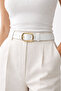 Women's White Thin Belt – Oval Gold Buckle