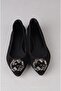 Seç 4051 Genuine Leather Buckle Women's Flats Black Suede - 3
