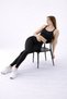 Women's Black Gathering High Waist Basic Sports Leggings with Side Seam Detail - 3