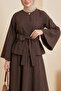 Single Button Belted Skirt Suit - Brown - 2