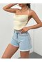 Women's Light Blue High Waist Floral Embroidered Tassel Detailed Denim Shorts - 3