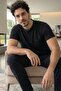Midnight Black Short Sleeve Pocket Detailed Elegant Men's Pajama Set - 2