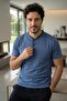 Midnight Steel Short Sleeve Elegant Men's Pajama Set with Placket Detail - 5