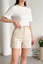 Crepe Fabric Belted Buttoned Zippered Women's Shorts - Comfortable for Daily Use
