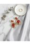 Vintage Women's Earrings Red Dangle Drop Model Gold Color - 6