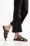 Nora Women's Bitter Brown Suede Gold Buckle Detailed Daily Comfortable Slippers - 5