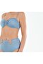 Women's Black/Blue Piping Detailed Covered Wire High Waist Strapless Bikini Set - 4