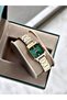 Gold Color Minimal Square Model Classic Women's Wristwatch + Bracelet as a Gift - 2