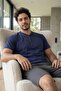 Signature Navy Elegant Men's Pajama Set with Patch Detail on Shorts - 5