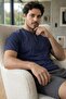 Signature Navy Elegant Men's Pajama Set with Patch Detail on Shorts - 2