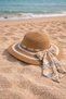 Women's Straw Hat with Bow and Chain Detail for Beach and Sun Protection - 3
