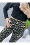 Women's High Waist Crepe Fabric Wide Leg Leopard Pants - 2