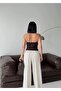 Women's V-Neck Backless Sandy Blouse with Buckle Detail - 3