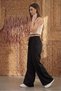 Muslin Fabric 100% Organic Palazzo Wide-Leg Pants with Side Pockets and Elastic Waist Black - 3