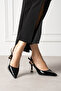 Luna Black Rustic Open-Back Thin Heeled Shoes - 4