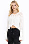 White Openwork Tasseled Cotton Knitwear Women's Blouse