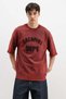 Washable Lettering Printed Oversize T-Shirt Burgundy - 3
